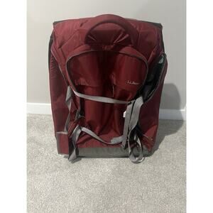 LL Bean Deluxe Rolling Wheeled Bag Travel Luggage Red Burgundy Trip Nylon Large